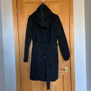 Black puffer coat with belt